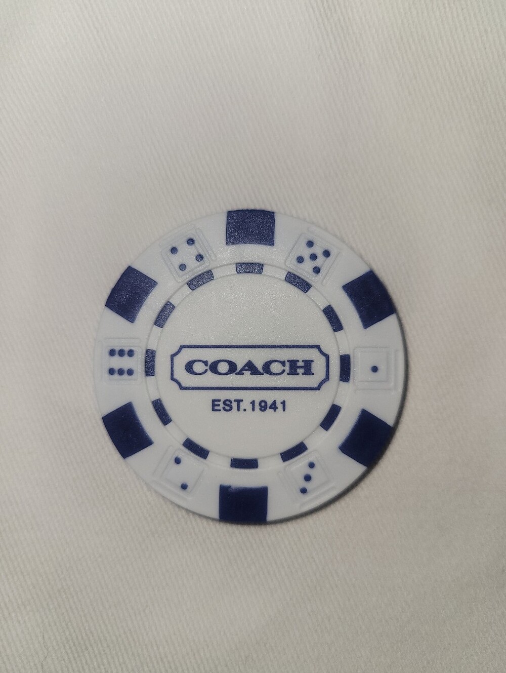 Coach White and Navy Blue Poker Chip - COACH Logo